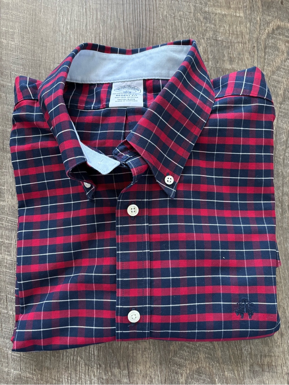 Brooks Brothers Regent Fit Non-Iron Plaid Sport Shirt, red, navy blue, white XL